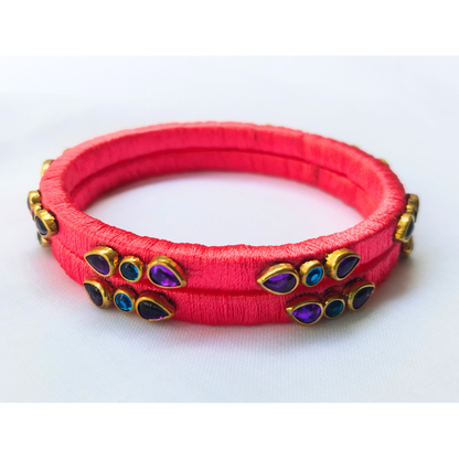 Pink Floral Bangles | Dual Bangle Set with Petal Accents
