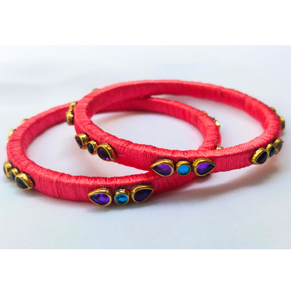 Pink Floral Bangles | Dual Bangle Set with Petal Accents