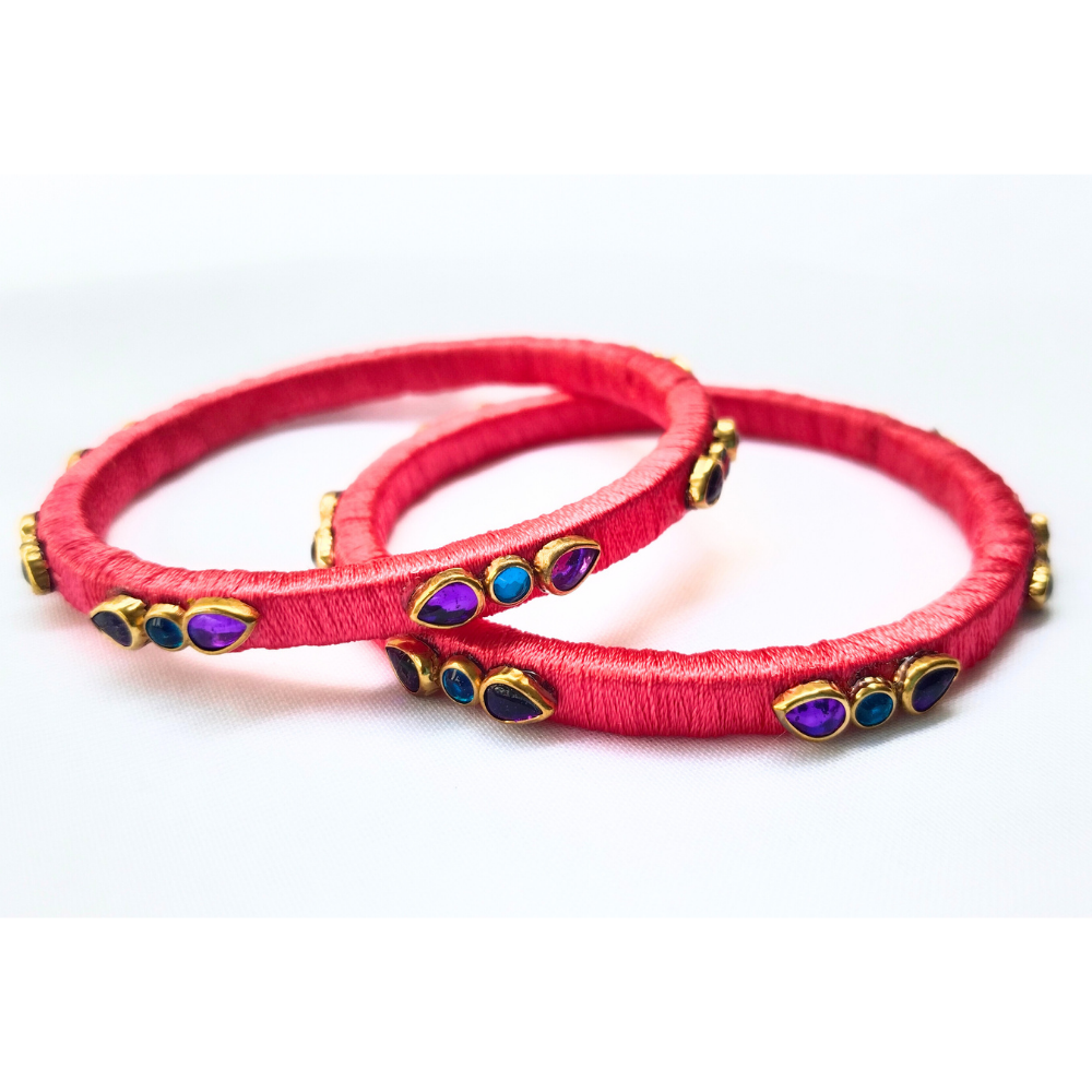 Pink Floral Bangles | Dual Bangle Set with Petal Accents