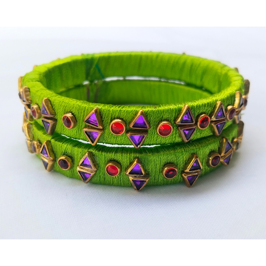 Lime Green Geometric Bangles | Modern Ethnic Set