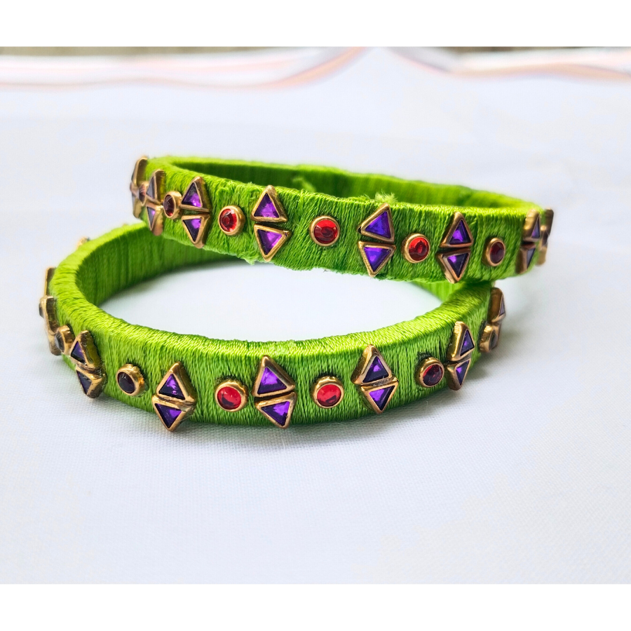Lime Green Geometric Bangles | Modern Ethnic Set