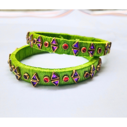 Lime Green Geometric Bangles | Modern Ethnic Set