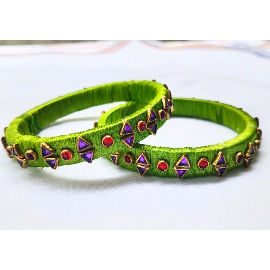 Lime Green Geometric Bangles | Modern Ethnic Set