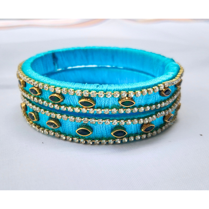 Crystal-Studded Blue Bangles | Elegant Ethnic Charm
