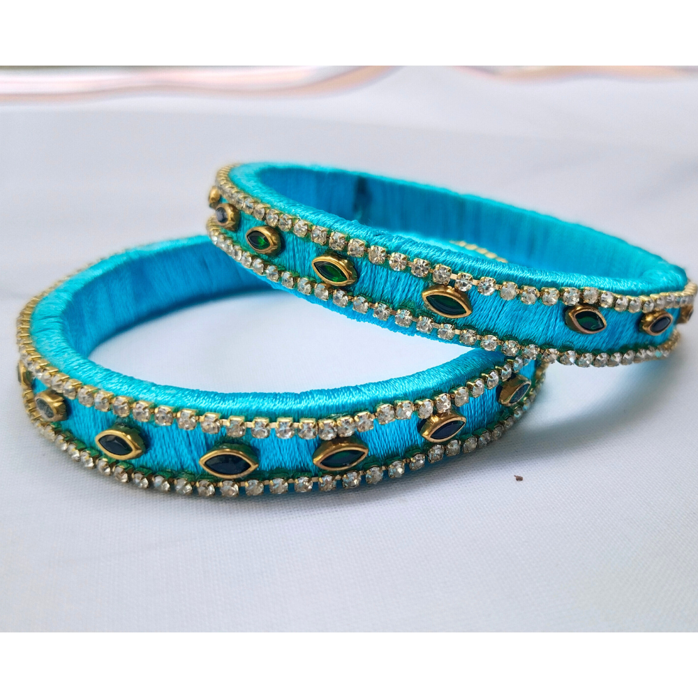 Crystal-Studded Blue Bangles | Elegant Ethnic Charm