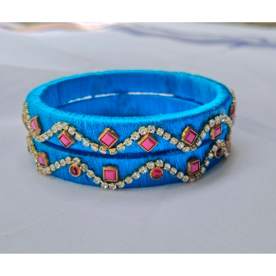 Pink-Stone Designer Blue Bangle | Festive Luxury