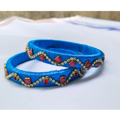 Pink-Stone Designer Blue Bangle | Festive Luxury