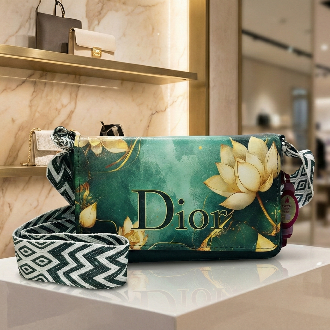Emerald Lotus Print Sling Bag