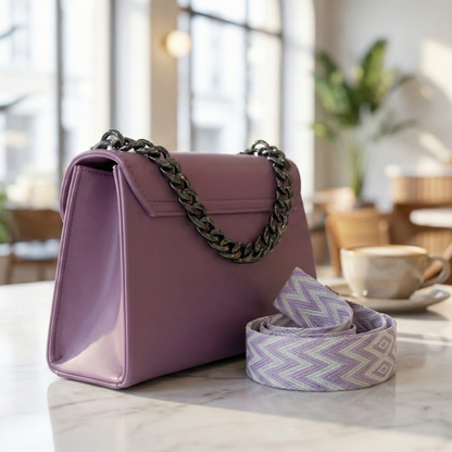 Pastel Pink Sling Bag with Patterned Strap