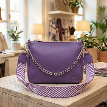 Pastel Pink Sling Bag with Patterned Strap