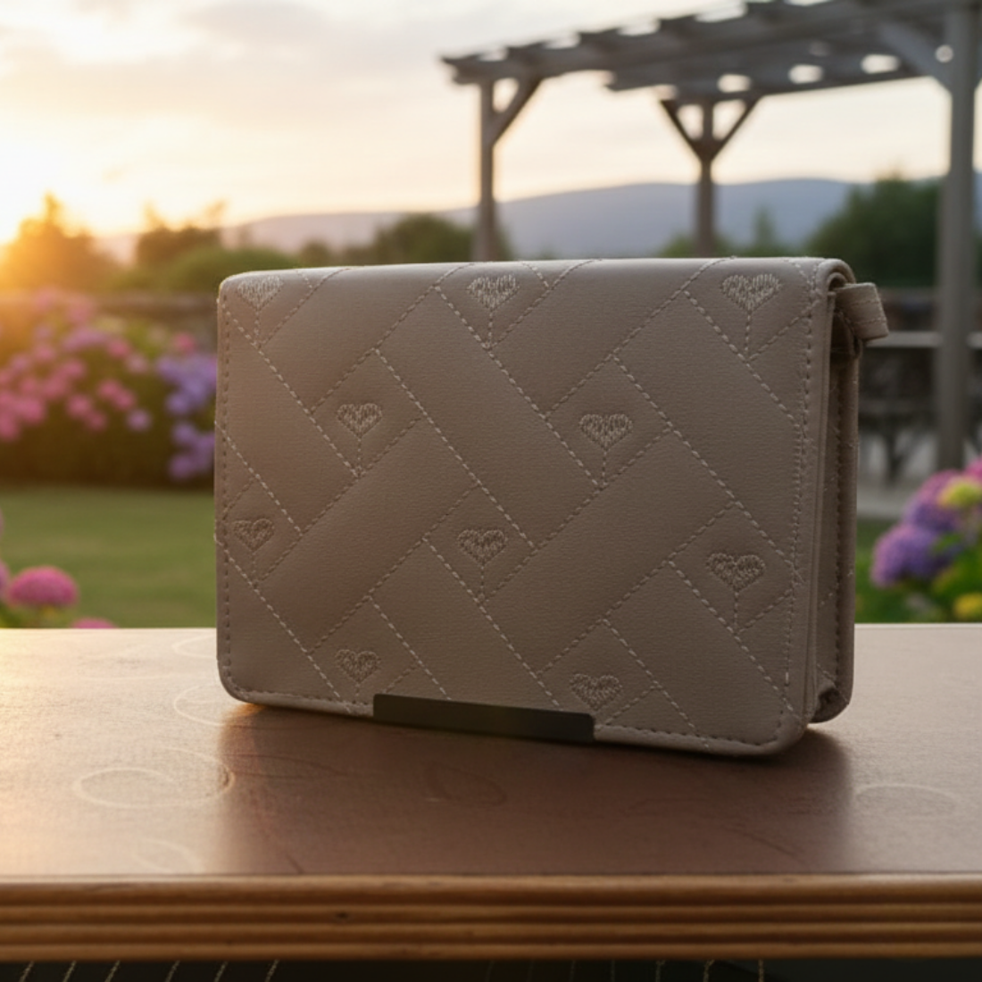 Beige Quilted Heart Sling Bag