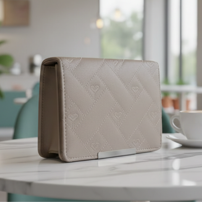 Beige Quilted Heart Sling Bag