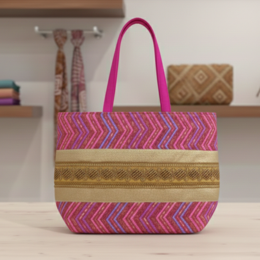Pink Golden Ethnic Tote Bag
