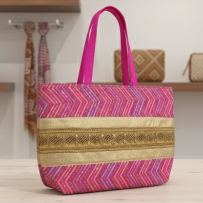 Pink Golden Ethnic Tote Bag