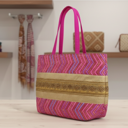 Pink Golden Ethnic Tote Bag