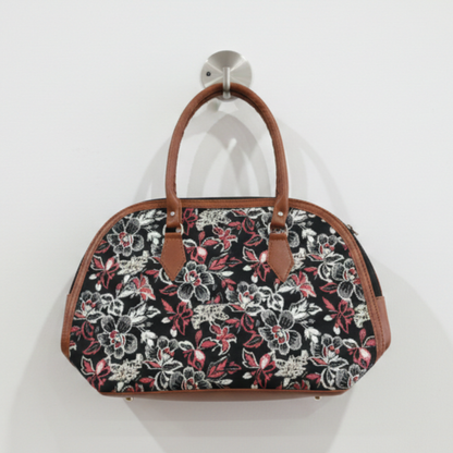 Black Floral Handheld Tote Bag