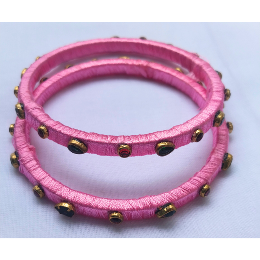 Baby Pink with Teardrop Stones | Elegant Handmade Bangles (Pair)