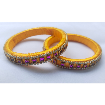Royal Yellow Crystal Bangles | Heavily Embellished Handmade Bangles (Pair)