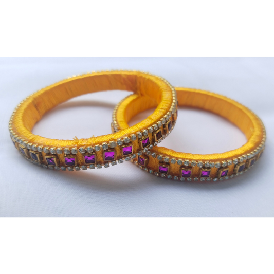 Royal Yellow Crystal Bangles | Heavily Embellished Handmade Bangles (Pair)