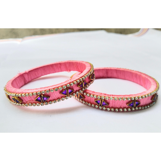 Baby Pink Diamond Bangles | Elegant Handmade Bangle Set