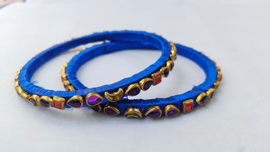 Elegant Blue Silk Thread Bangles | Handmade Women's Jewellery for Special Occasions (Set of 2)