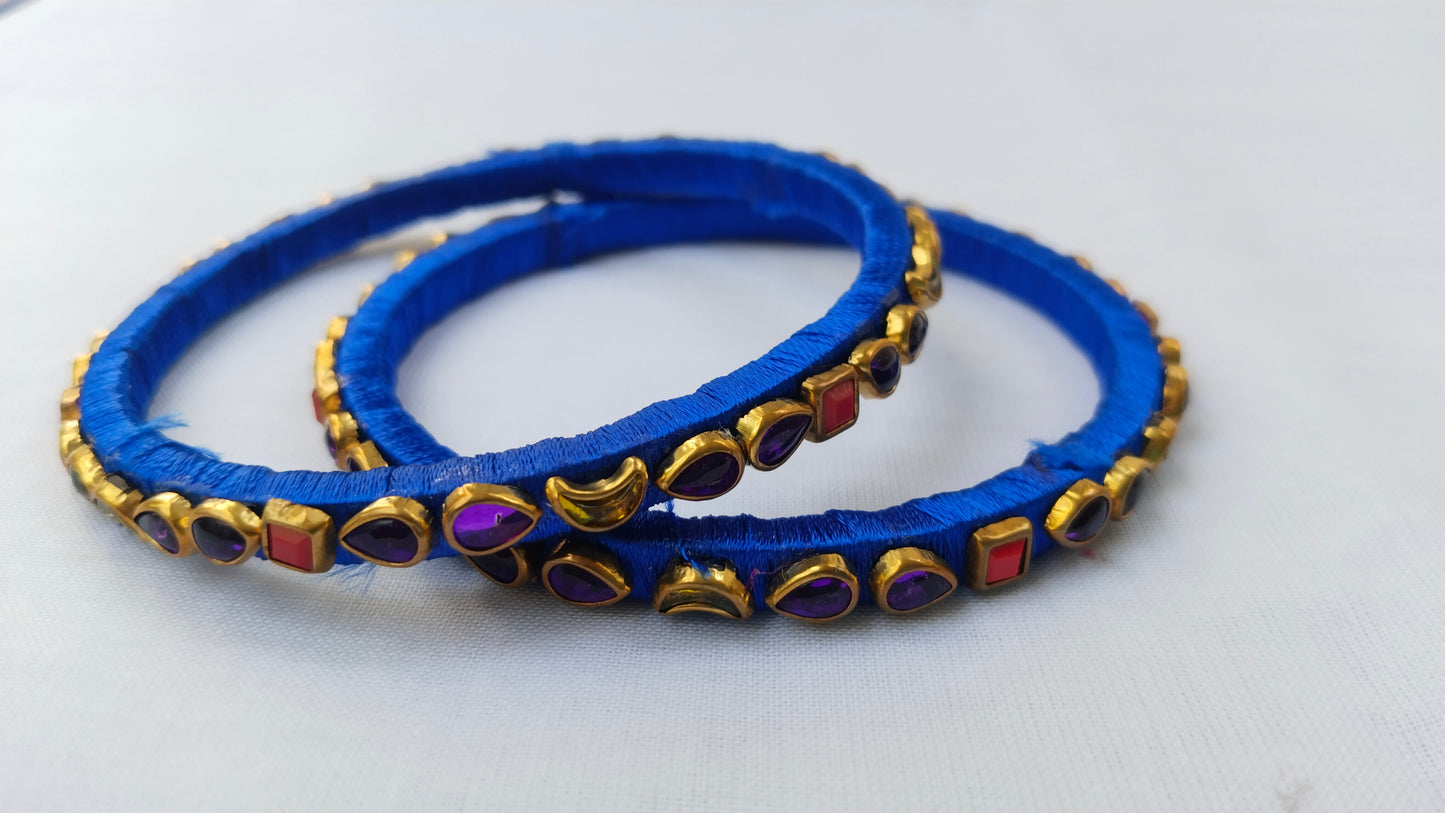 Elegant Blue Silk Thread Bangles | Handmade Women's Jewellery for Special Occasions (Set of 2)