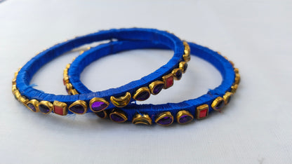 Elegant Blue Silk Thread Bangles | Handmade Women's Jewellery for Special Occasions (Set of 2)