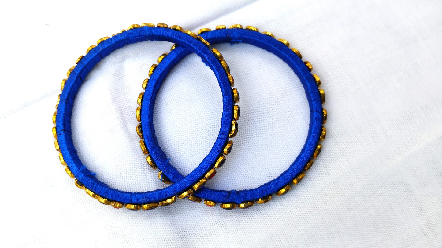 Elegant Blue Silk Thread Bangles | Handmade Women's Jewellery for Special Occasions (Set of 2)