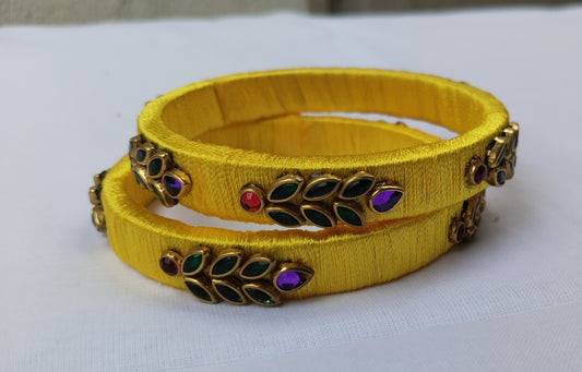 Handcrafted Golden Silk Thread Bangles for Women – Ethnic Jewellery Set of 2 for Weddings & Festivals