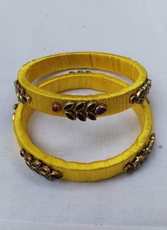 Handcrafted Golden Silk Thread Bangles for Women – Ethnic Jewellery Set of 2 for Weddings & Festivals