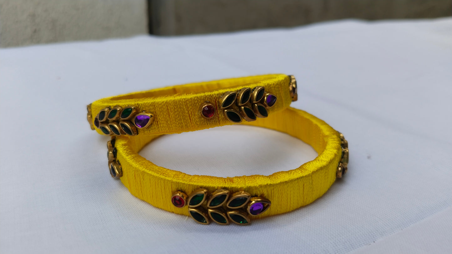 Handcrafted Golden Silk Thread Bangles for Women – Ethnic Jewellery Set of 2 for Weddings & Festivals