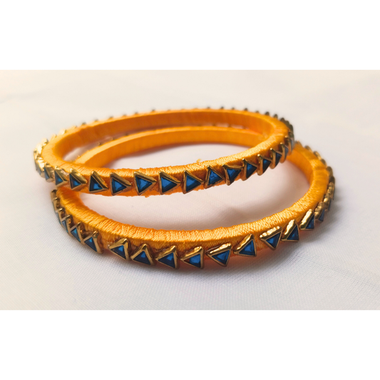 Mustard Yellow Triangle Stud Bangles | Edgy Traditional Bangles (Pair)