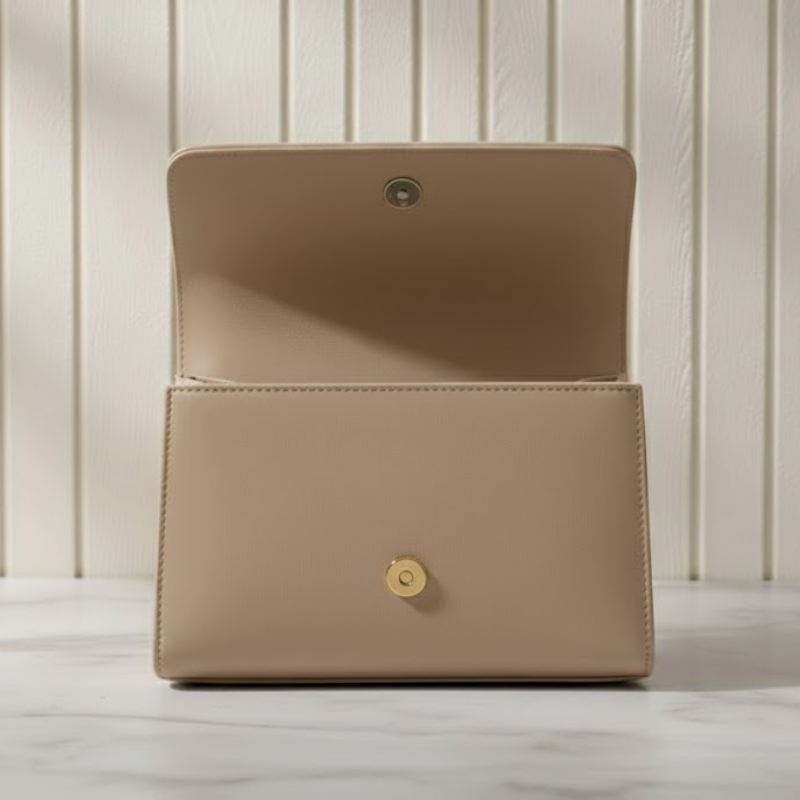 Taupe Studded & Crystal Embellished Flap Bag