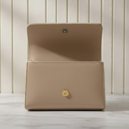 Taupe Studded & Crystal Embellished Flap Bag