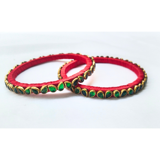 Red and Green Stone Bangles | Handmade Traditional Jewellery (Pair)