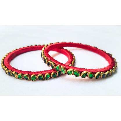 Red and Green Stone Bangles | Handmade Traditional Jewellery (Pair)