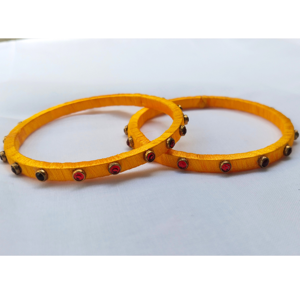 Yellow & Red Stone Studded Bangles | Classic Handmade Jewellery Set