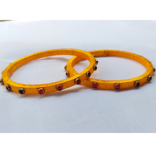 Yellow & Red Stone Studded Bangles | Classic Handmade Jewellery Set