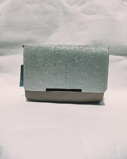 Icy Mint Glitter Flap Sling Bag with Beige Base and Magnetic Closure