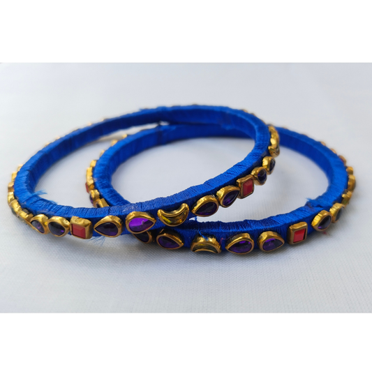 Elegant Blue Silk Thread Bangles | Handmade Women's Jewellery for Special Occasions (Set of 2)
